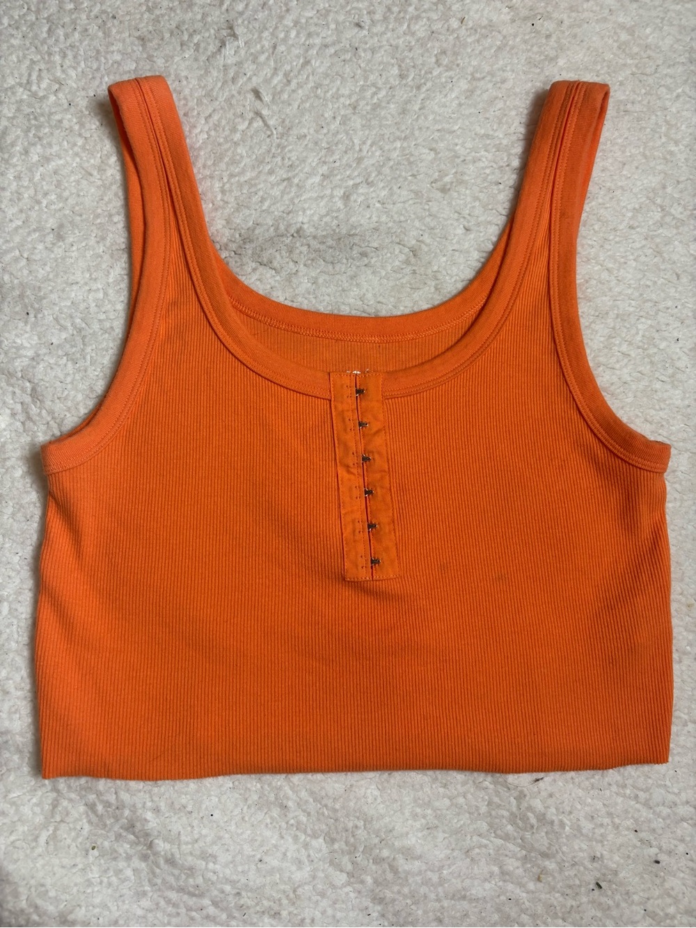 aerie Orange Ribbed Henley Crop Tank